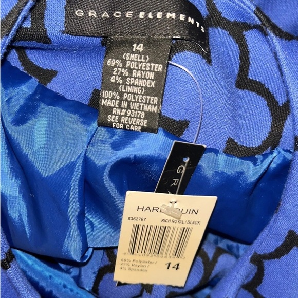 Grace Elements 3/4 Sleeve Jacket Royal Blue Black Lined New Size 14 - Picture 5 of 5